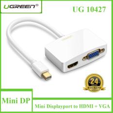 UGREEN 2 trong 1 cáp adapter chuyển đổi Thunderbolt Mini Displayport to HDMI + VGA Cable Adapter Mini DisplayPort To HDMI VGA Converter for Apple MacBook Air Pro – Ugreen 10427 ( Trắng )