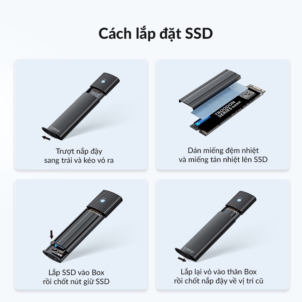 [HCM] Hộp Box SSD M2 ORICO NVME và NGFF SATA ra cổng Type C, vỏ nhôm nhỏ gọn đa năng