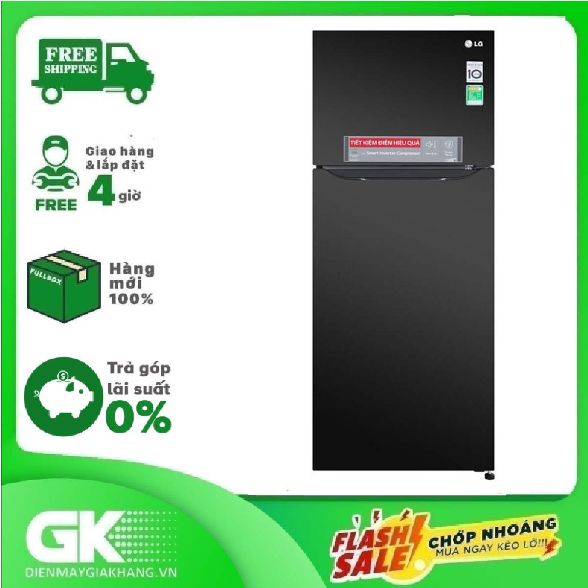 TRẢ GÓP 0% – Tủ lạnh LG Inverter 315 lít GN-M315BL