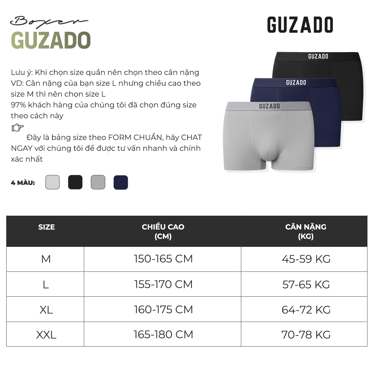 COMBO 3 Quần lót Boxer nam Trunk Bamboo kháng khuẩn khử mùi mềm nhẹ GBX02 - thương hiệu GUZADO