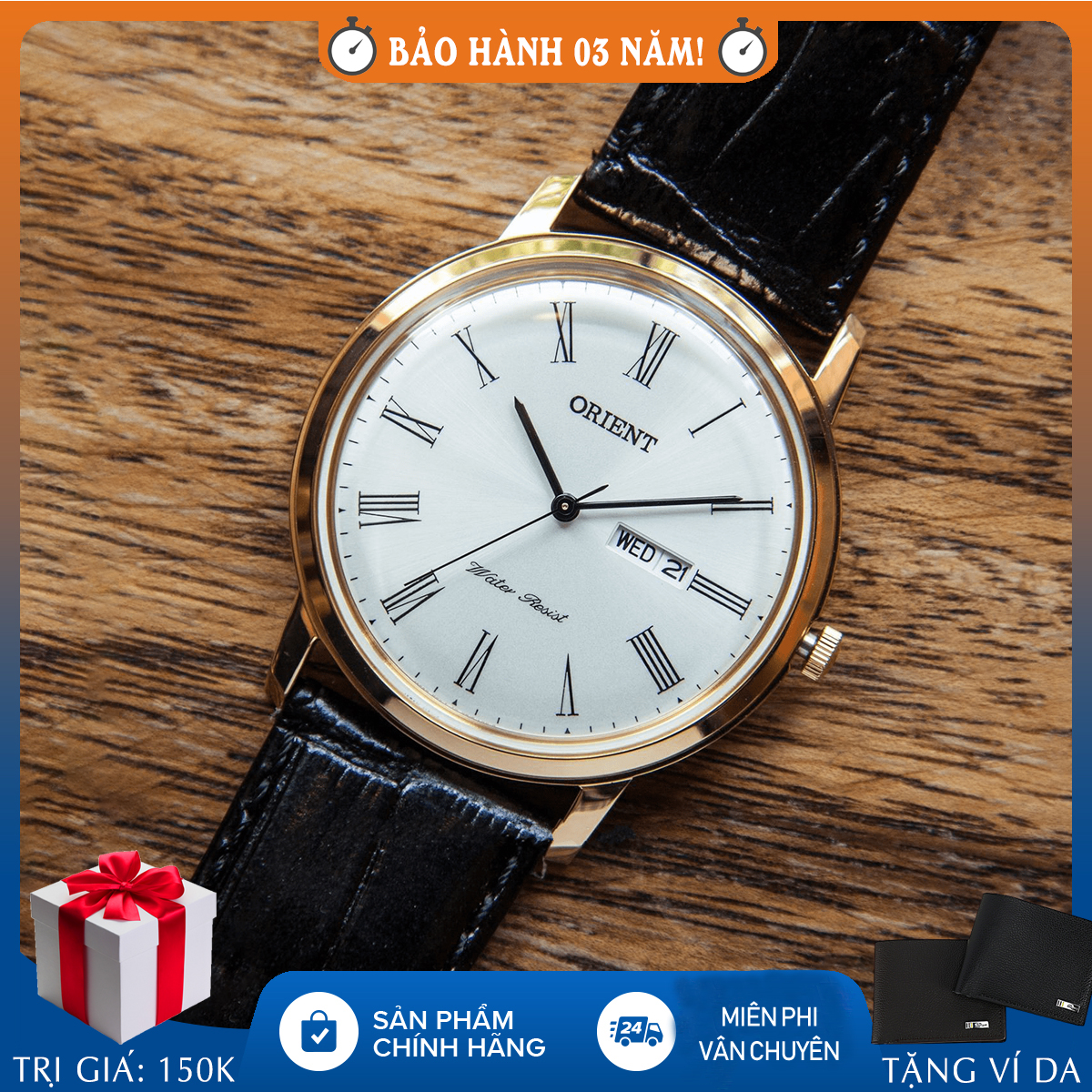 Đồng hồ nam dây da Orient Bambino FUG1R007W6 chính hãng, full box, bảo hành 3 năm, chống nước, chống xước