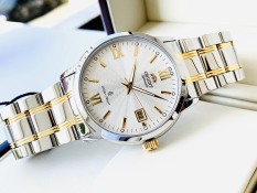 Đồng hồ Nam Orient Automatic Mặt trắng,Lịch ngày-Máy cơ tự động-Dây kim loại Demi vàng cao cấp-Size 40mm