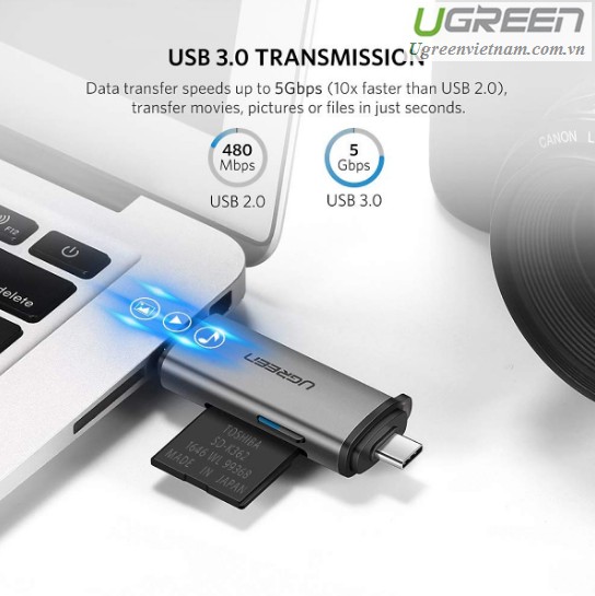 Đầu đọc thẻ nhớ SD/TF chuẩn USB Type C và USB 3.0 Ugreen 50706 Chính Hãng