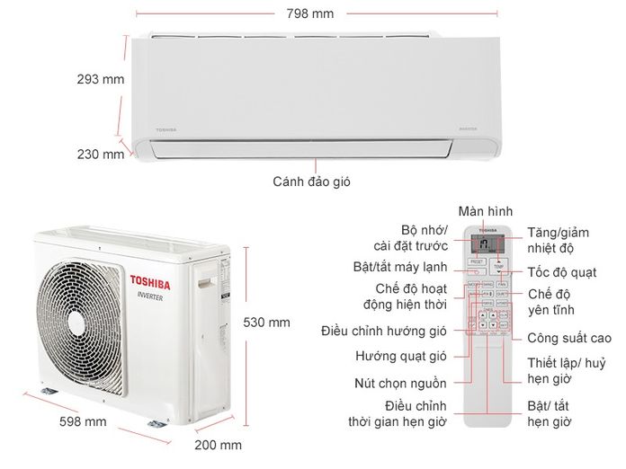 Máy Lạnh Toshiba Inverter 1.5 HP RAS-H13PKCVG-V - Làm Lạnh Nhanh, Tiết Kiệm Điện - Hàng Chính Hãng