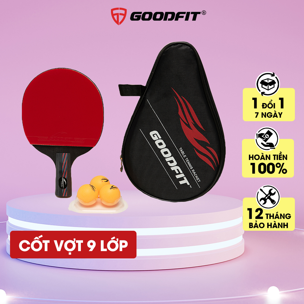 Vợt bóng bàn tặng kèm 3 bóng GoodFit cốt vợt 9 lớp đạt chuẩn chất lượng GF002TR