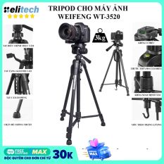 [Nhập ELJAN11 giảm 10%, tối đa 200k, đơn từ 99k]Tripod chân máy ảnh Weifeng WT-3520 khung nhôm cao cấp cao 1.4m chịu tải 3kg hỗ trợ chụp hình quay video livestream có quai cầm tay móc treo và túi đeo