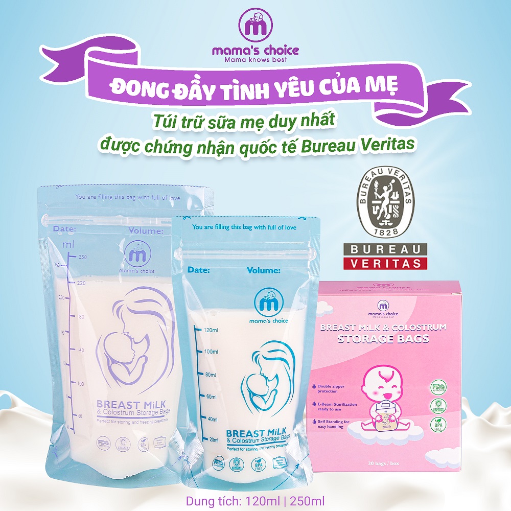 Túi trữ sữa Mama's Choice | Túi đựng sữa mẹ loại 250ml và 120ml | Kiểm định an toàn bởi...