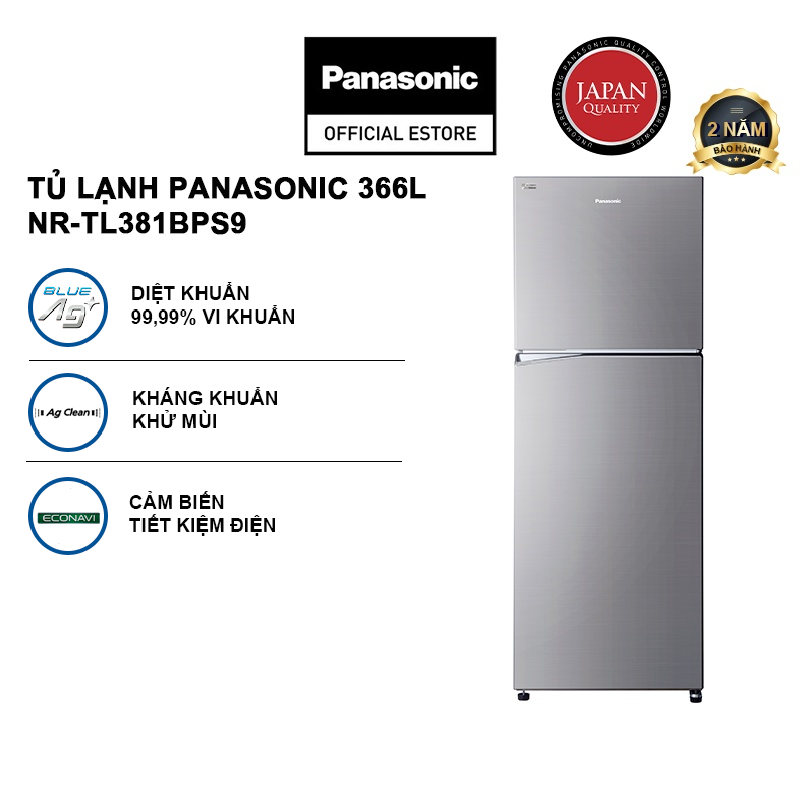 Tủ lạnh Panasonic 2 cánh ngăn đá trên NR-TL381BPS9 – Dung tích 366L – Bảo hành 2 năm