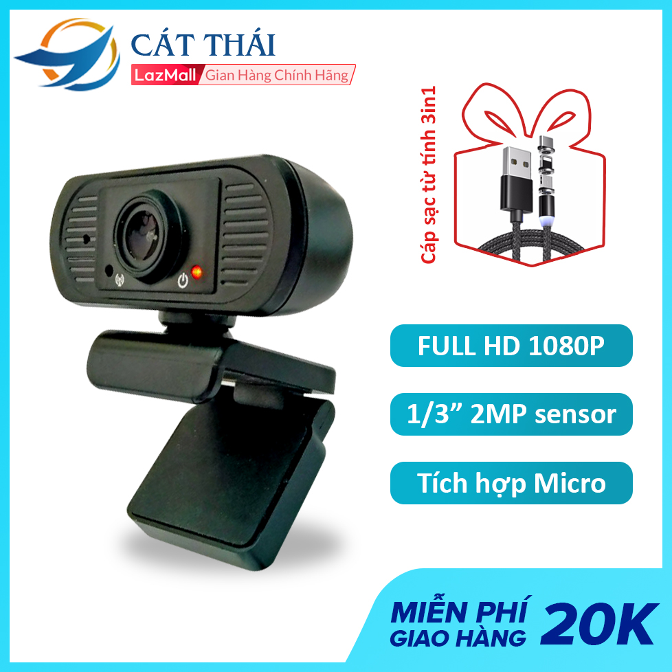 [TẶNG Cáp từ tính 3in1] Webcam Cát Thái JD101 FULL HD 1080P cổng kết nối USB dùng được học online,...