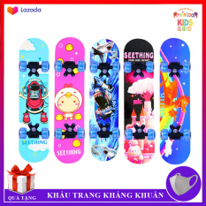 Ván trượt trẻ em Skateboard cao cấp làm từ gỗ ép 8 lớp, bánh xe PU chất lượng cao, in hình đang yêu giành cho bé