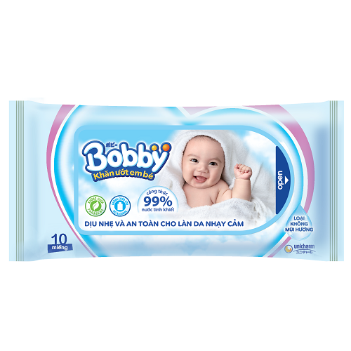 [Mua 10 gói chỉ 20K] Khăn giấy ướt trẻ em Bobby Care Nano Bạc Kháng Khuẩn không hương 10 miếng/gói