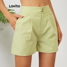 ☢✙▧ (Gợi ý từ KOL) Quần short Lovito họa tiết caro phối túi phong cách thường ngày L12D20 (Màu xanh lá)