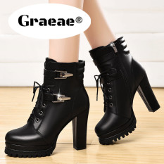 DCAMELOR GRAEAE Giày bốt nữ cao gót mũi tròn phong cách năng động thời trang mùa thu giá tốt – INTL