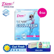 [Tặng Túi Hologram + bông tẩy trang Silcot Premium 10 miếng] Bộ 6 gói Băng vệ sinh Diana SenSi Cool Fresh Siêu mỏng cánh gói 8 miếng