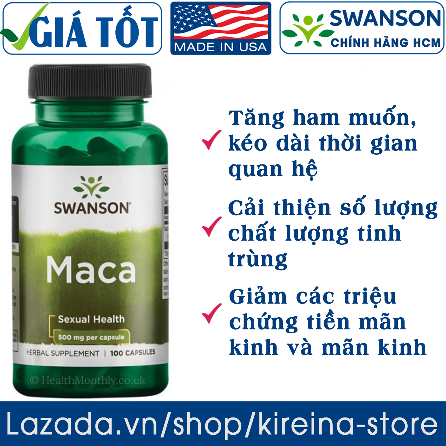 Sâm Swanson Maca tăng cường sức khỏe sinh lý nam nữ 500 mg 100 viên