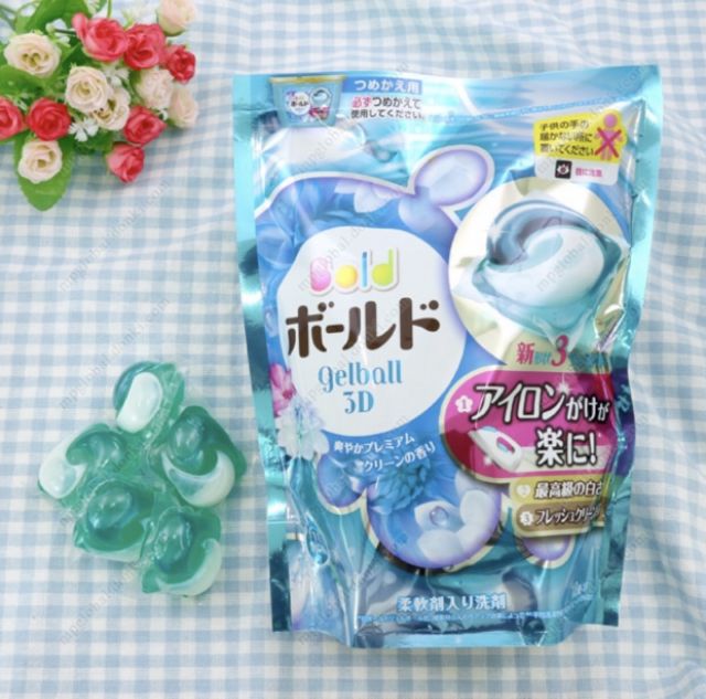 [HCM]Viên giặt Gelball 3D Túi Xanh (Túi 39 viên) - Nhật Bản