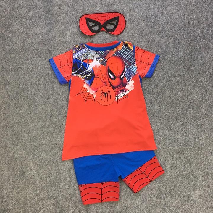 Bộ quần áo siêu nhân người nhện tay ngắn kèm áo choàng và mặt nạ cho bé trai TN93