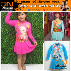 Đồ Bơi Liền Thân Dài Tay Bé Gái Hoạ Tiết Hình Elsa Dễ Thương Từ 10kg Đến 30kg BB013