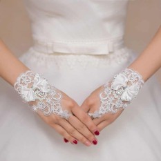 Găng Tay Cô Dâu Loại Ngắn, Chất Liệu Ren, Đính Nơ Và Đính Đá, Phù Hợp Trong Đám Cưới, Sự Kiện, Chụp Ảnh
