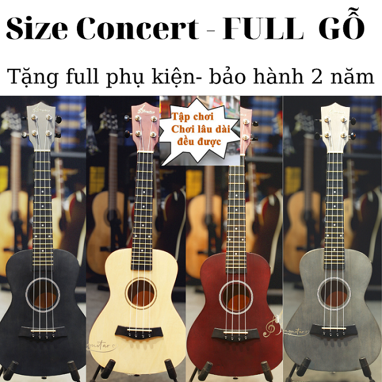 Đàn ukulele full gỗ VU-M2C-T05 soprano concert cần gỗ- tặng full 7 phụ kiện - Vinaguitar phân phối chính hãng