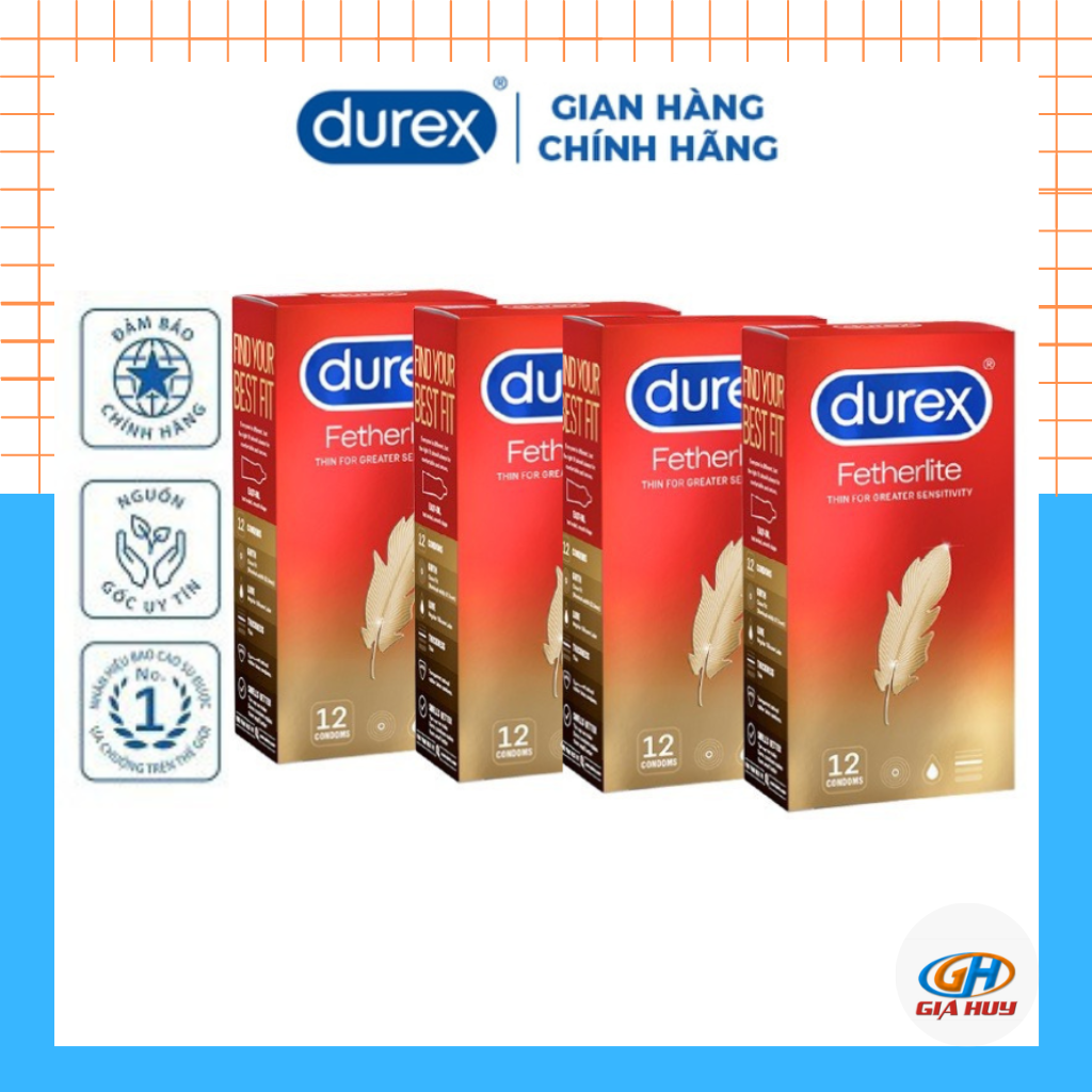 Combo 4 hộp bao cao su siêu mỏng durex fertherlite hộp 12 chiếc siêu an toàn