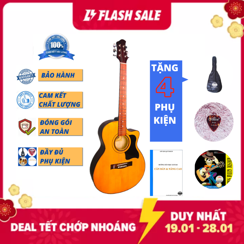 Đàn guitar acoustic dáng khuyết DVE70 Duy Guitar Store đàn guitar giá rẻ cho sinh viên đệm hát Âm thanh vang sáng Cần đàn thẳng Action thấp bấm êm tay