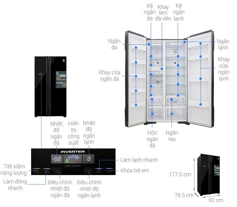 [Trả góp 0%]Tủ lạnh Hitachi R-FS800PGV2(GBK) 605L