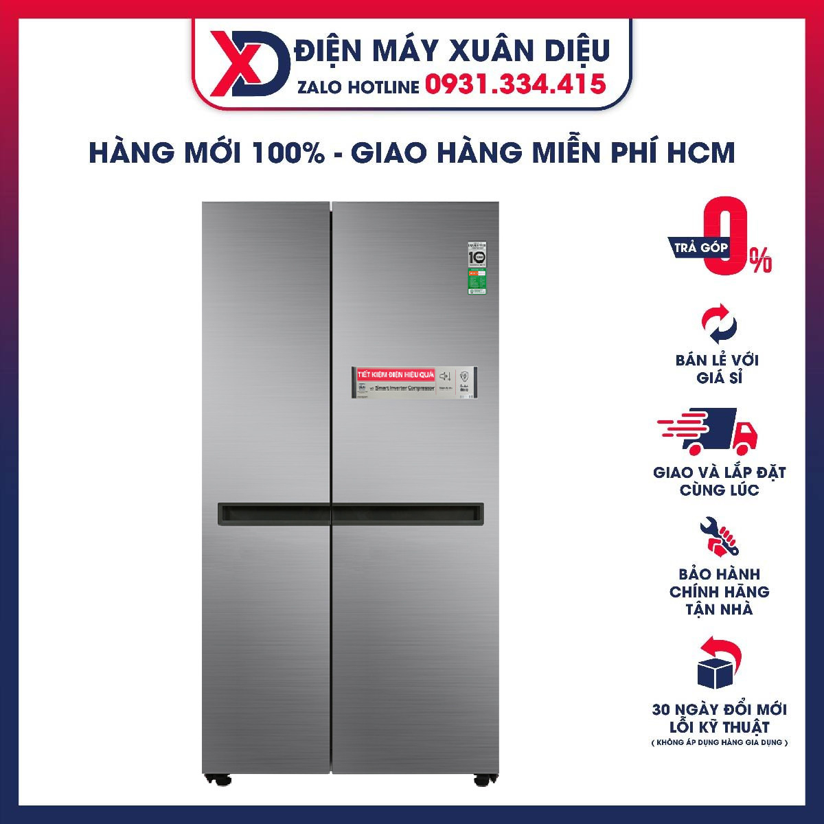 Tủ lạnh LG Inverter 649 Lít GR-B257JDS Mới 2022 Làm lạnh đa chiều, Bảo hành 24 tháng - giao hàng...