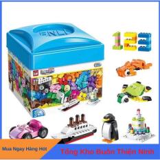 Đồ chơi lắp ráp trẻ em, bộ lego hộp vuông 460 chi tiết bằng nhựa ABS an toàn cho bé