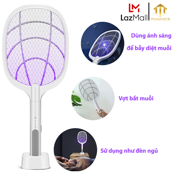 Vợt Muỗi Thông Minh 3 Trong 1 THAMES Tích Hợp Vợt Bắt Muỗi, Bẫy Muỗi và Đèn Ngủ Siêu Tiện...