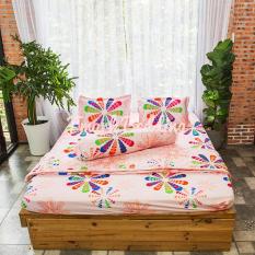 Bộ ga gối giường Cotton Poly Tmark (Hoa chong chóng) + Kèm vỏ gối ôm