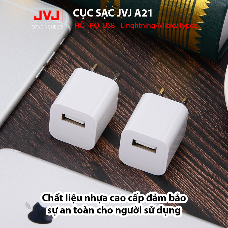 Củ sạc nhanh, củ sạc JVJ A21 USB- Lightning/Micro/Typec cho các dòng máy iphone, android- Bảo hành 6T chính hãng