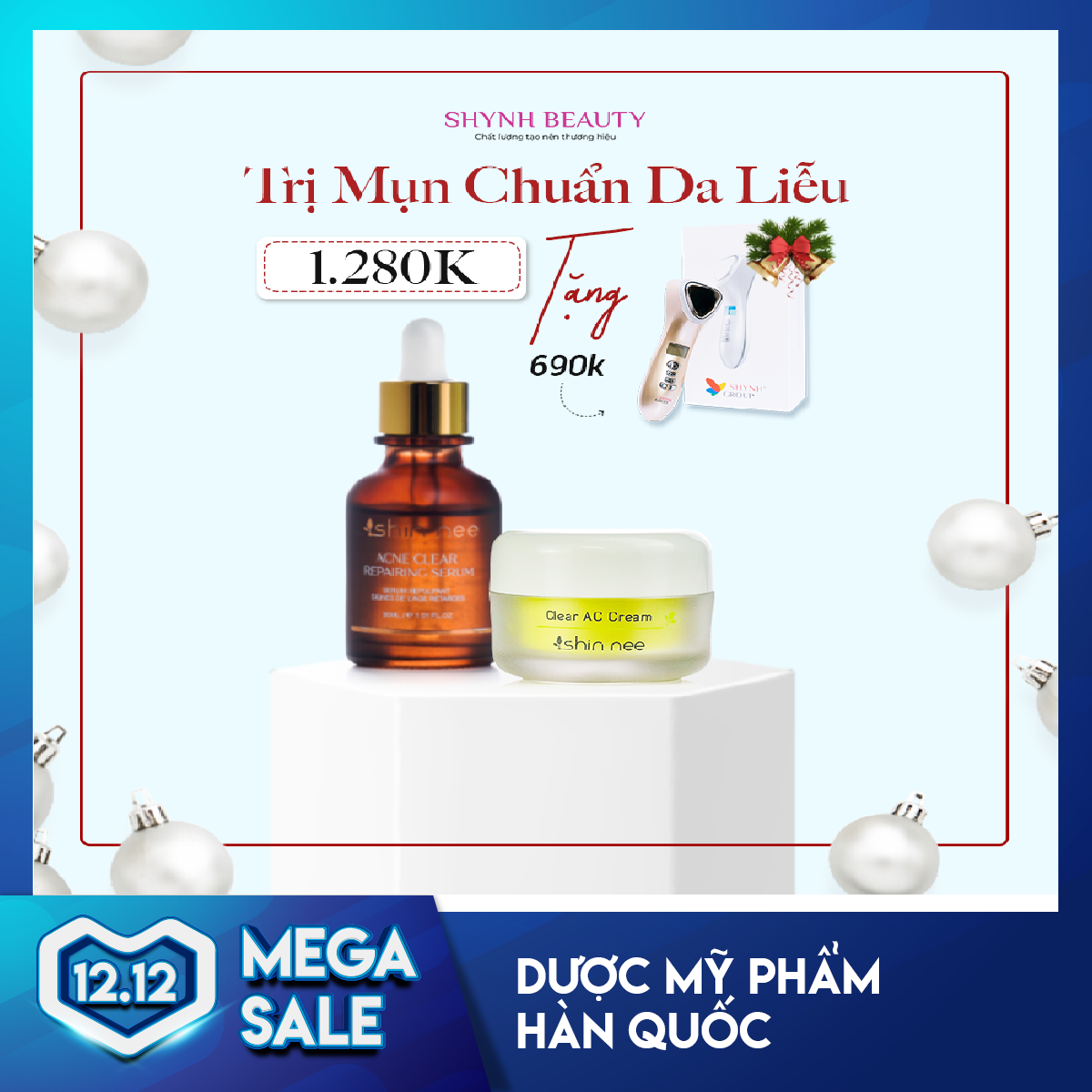 Combo Trị Mụn Chuẩn Da Liễu gồm Serum Acne Repairing + Kem Trị Mụn ShinNee Clear Acne Cream (Tặng Voucher Giảm 20%)