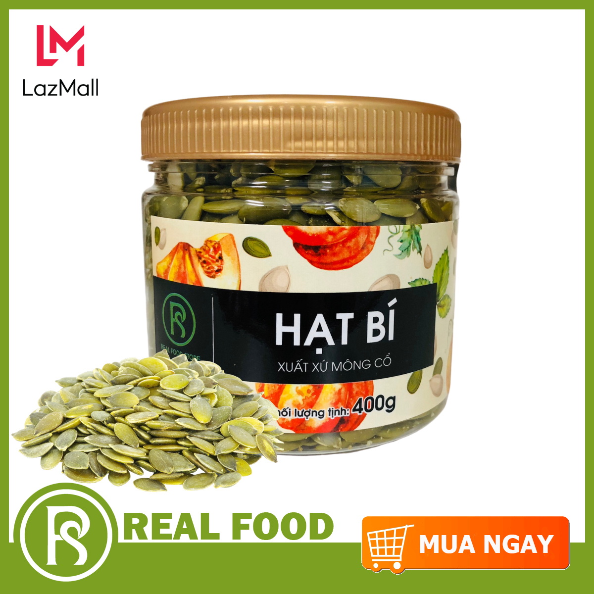Hũ hạt bí xanh Real Food Store (400g) - Sản phẩm sử dụng tiện lợi với dưỡng chất quan trọng...