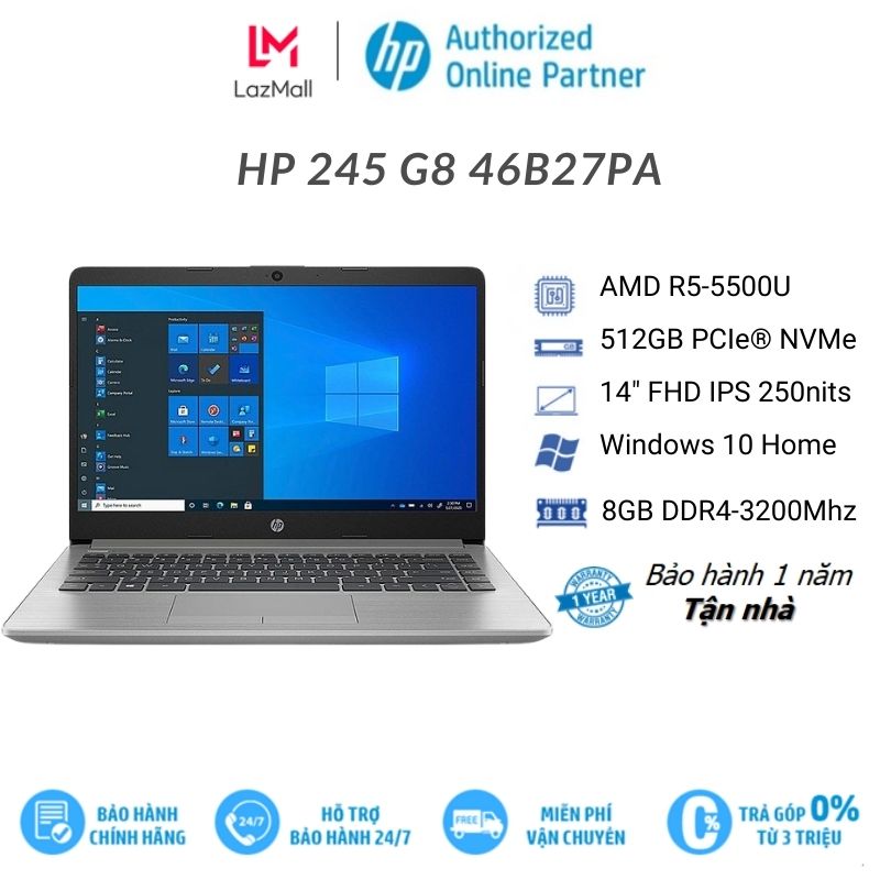 Laptop HP 245 G8 46B27PA (Ryzen™ 5-5500U | 8GB | 512GB | AMD Radeon™ | 14 inch FHD | Win...