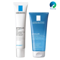 Combo kem dưỡng da giảm mụn viêm và thâm mụn La Roche Posay Effaclar Duo(+) 40ml và Gel rửa mặt dành cho da dầu mụn Effaclar Gel 50ml – DMCMP022