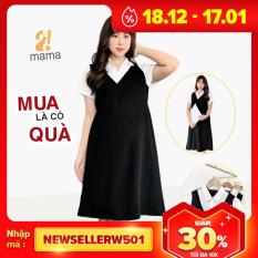 Đầm váy bầu công sở 2MAMA dáng suông thiết kế sơ mi pha màu đen trắng V01