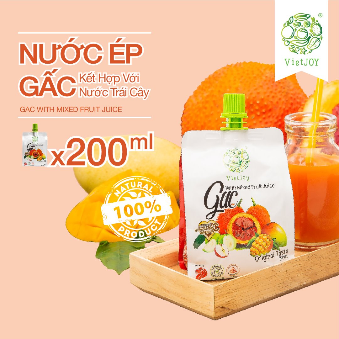 NƯỚC ÉP GẤC KẾT HỢP NƯỚC TRÁI CÂY THƯƠNG HIỆU VIETJOY (THÙNG 25 GÓI)