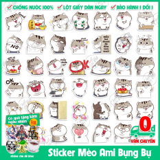 120 mẫu sticker decal hình dán chủ đề Mèo Ami bụng bự dễ thương dùng dán xe, dán mũ bảo hiểm, dán laptop, điện thoại