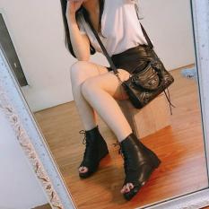 Boot Da Buộc Dây Hở Mũi Cá Tính