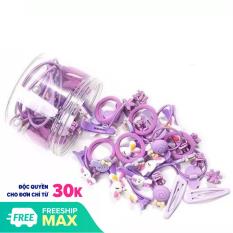 Hộp 50 dây buộc tóc + kẹp tóc đính nơ dễ thương cho bé(hộp nhựa tròn)
