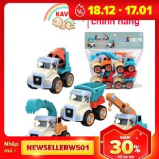 Bộ đồ chơi trẻ em xe kỹ thuật công trình cho bé tự lắp ráp, nhiều màu phát triển thị giác và khả năng thực hành của bé, gồm 4 xe – KAVY