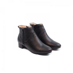 Giày Boot Thấp 3cm Cổ Ngắn 2 Dây Kéo Da Bò Thật Pixie P697