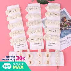 Set 5 cái kẹp bấm tóc mái ngọc trai nhân tạo dán- 5 kiểu khác nhau
