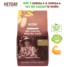 Bột cacao nguyên chất 100% Heyday – Dòng Origin thượng hạng 18% bơ cacao tự nhiên – Túi 250g – Phù hợp chế độ ăn kiêng KETO, Low-Carb, DAS – Không đường, không phụ gia, không hương liệu – Chuẩn UTZ Quốc Tế