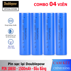 [Combo 04 viên] Pin sạc Lithium 18650 – 1500mAh đầu bằng Doublepow, pin dung lượng thực