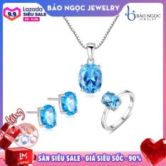 Bộ trang sức bạc nữ trang sức cao cấp gắn đá Topaz thiên nhiên BNT604 Bảo Ngọc Jewelry