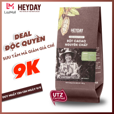 Bột cacao nguyên chất 100% Heyday – Dòng Origin thượng hạng 18% bơ cacao tự nhiên – Túi 100g – Phù hợp chế độ ăn kiêng KETO, Low-Carb, DAS – Không đường, không phụ gia, không hương liệu – Chuẩn UTZ Quốc Tế