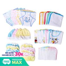 Set 50 Món Đồ Sơ Sinh Cho Bé (Gồm 10 Tả Dán + 05 Áo Tay Dài+ 05 Khăn Sữa 03 Lớp+ 5 Tấm Lót + 10 Cặp Bao Tay+ 10 Cặp Bao Chân + 5 Nón)