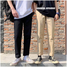Quần Baggy Nam Nữ Kaki Ống Suông UNISEX Pants Basic, kiểu quần kaki nam quần kaki nữ thun màu đen và màu be tan chất quần baggy kaki ống đứng vải co dãn mặc thoải mái vận động quần dài kaki dáng suông Leevin Store
